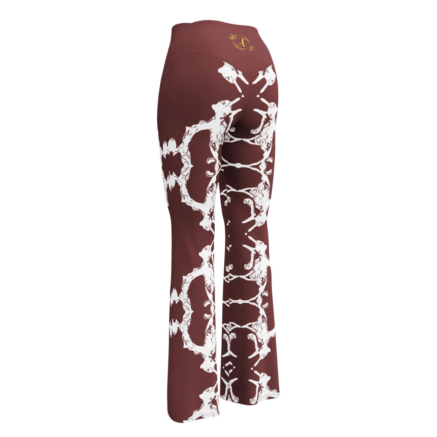 Abstract Flare Leggings: High-Waisted Brown & White Trousers