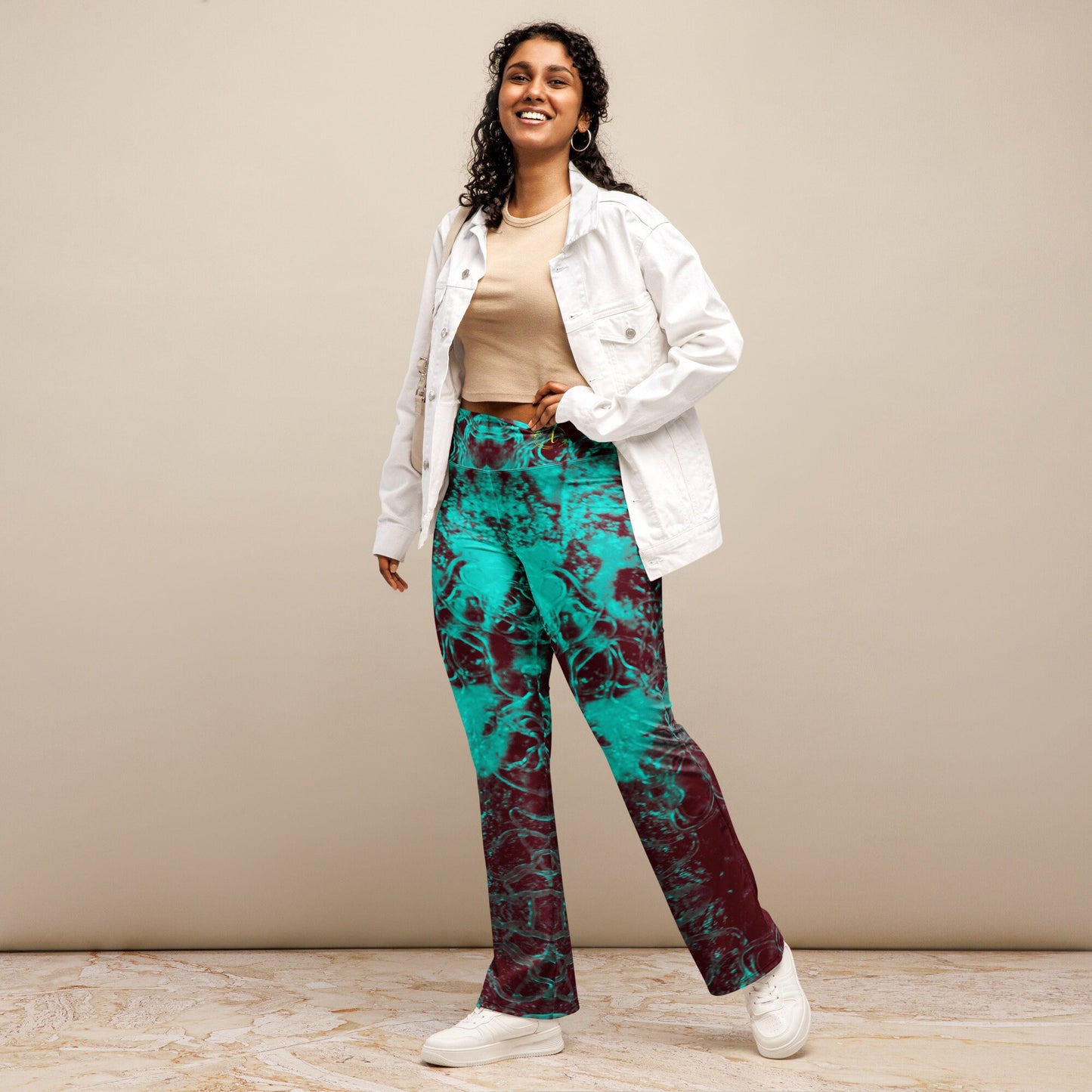High-Waisted Flare Leggings: Recycled Polyester Stretchy Yoga Pants