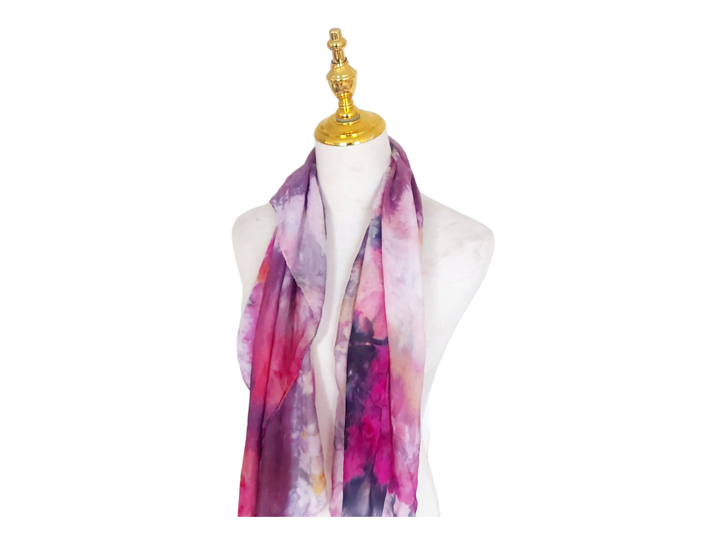 Ice-Dyed Silk Scarf: Pink, Black & Gold Wearable Art