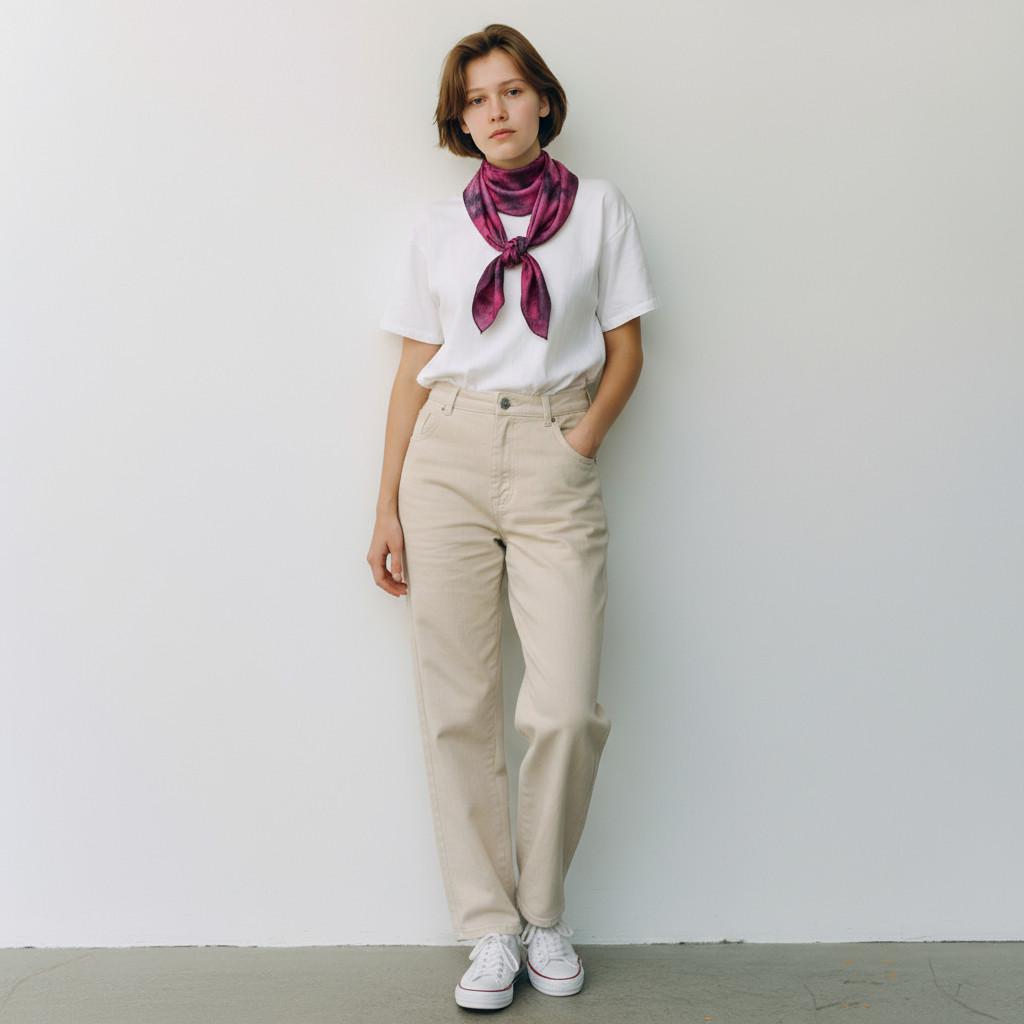 Ice-Dyed Red and Black Silk Scarf - Lightweight Neckerchief