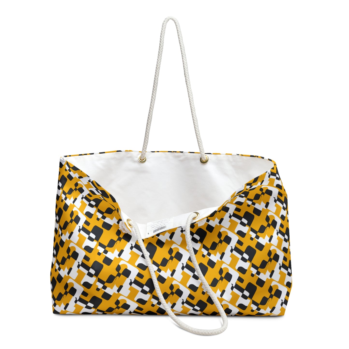 Geometric Mustard Check Weekender Bag — Large Patterned Travel Tote