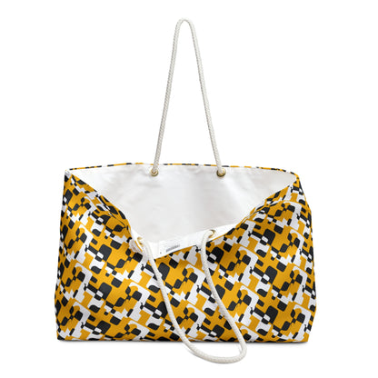 Geometric Mustard Check Weekender Bag — Large Patterned Travel Tote