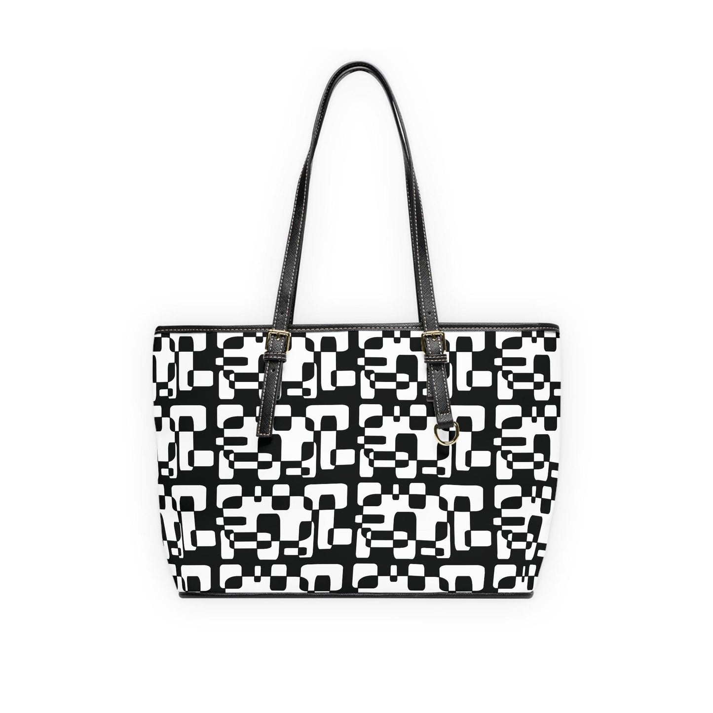 Chic Black & White PU Leather Tote Bag: Adjustable Handles
