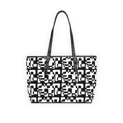 Chic Black & White PU Leather Tote Bag: Adjustable Handles