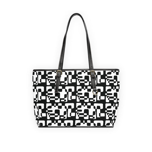 Chic Black & White PU Leather Tote Bag: Adjustable Handles