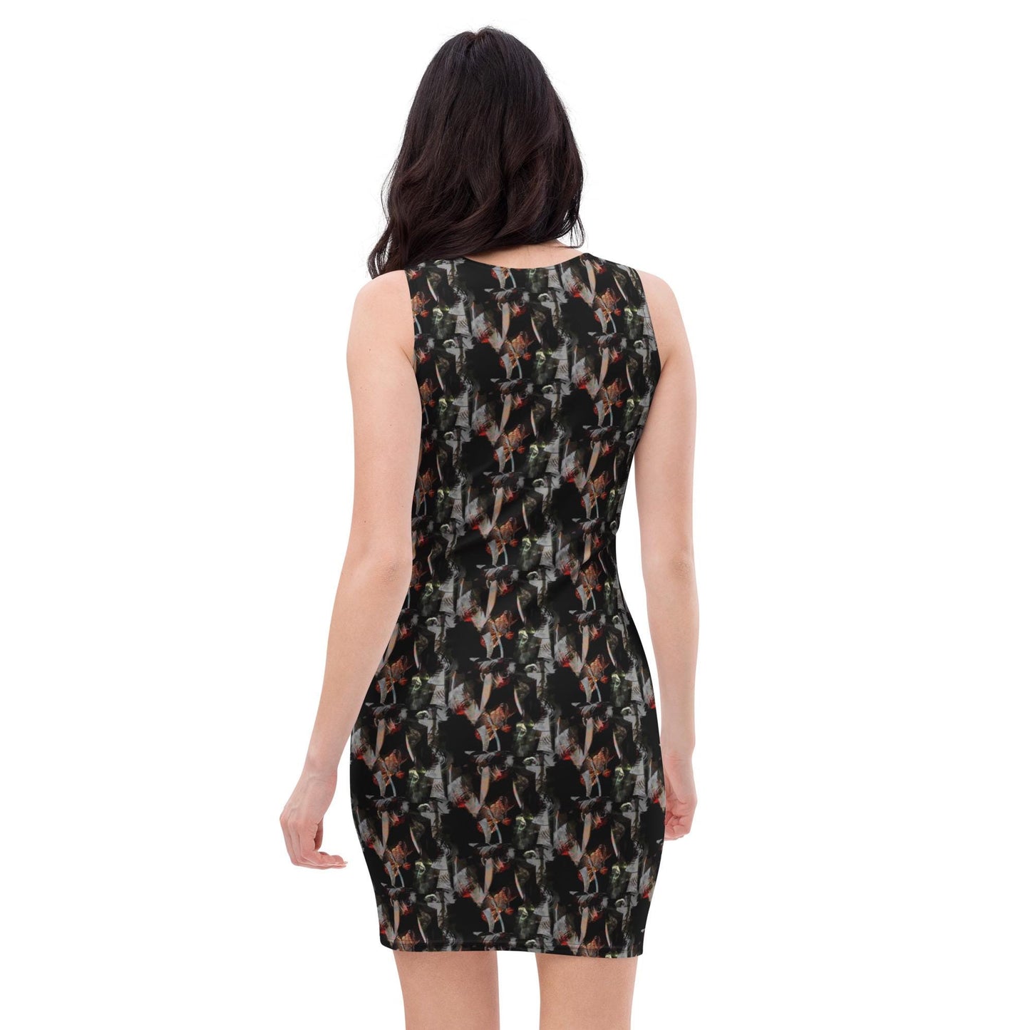 Abstract Graphic Print Bodycon Dress – Edgy Sleeveless Mini
