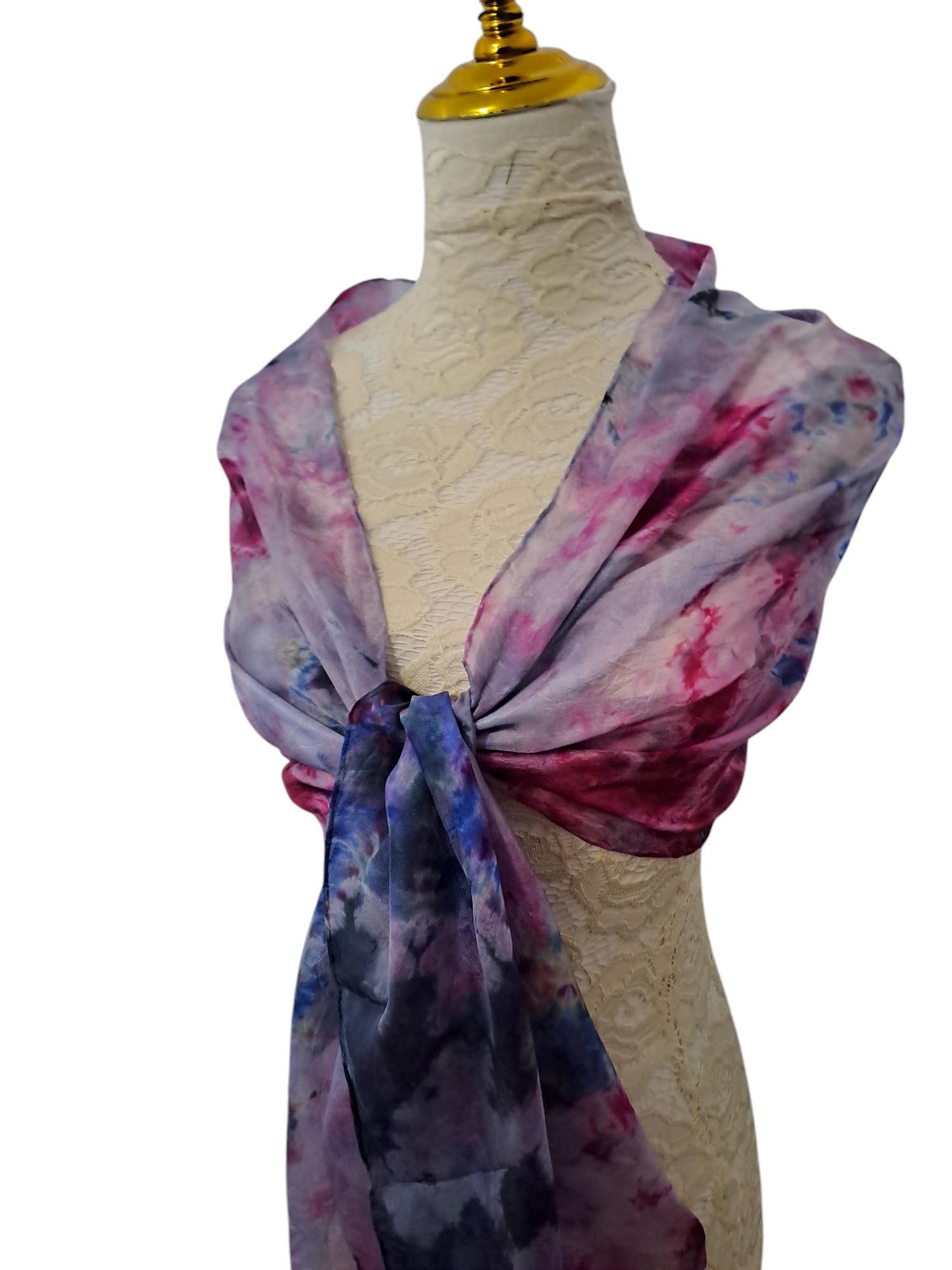 Handmade Blue & Pink Tie-Dyed Silk Scarf: Artisan Fashion