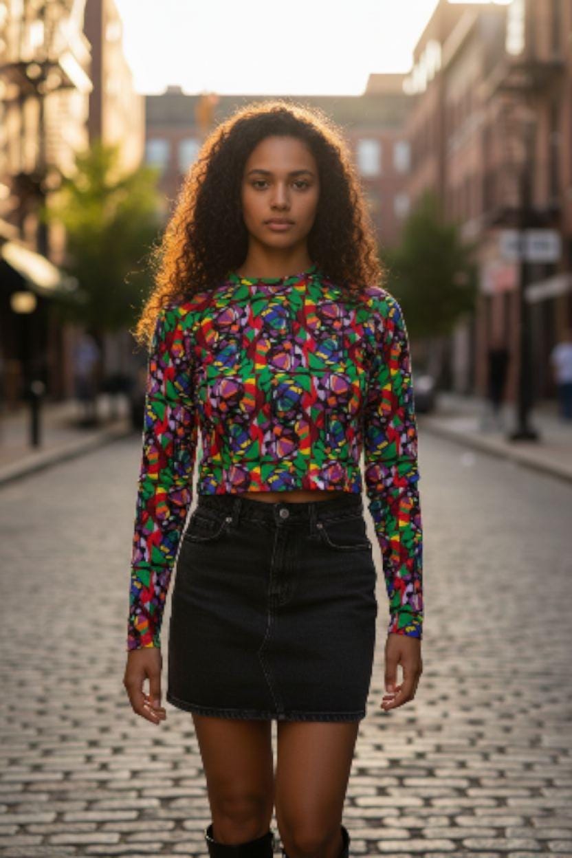 Boldly Abstract: Recycled Long-Sleeve Crop Top