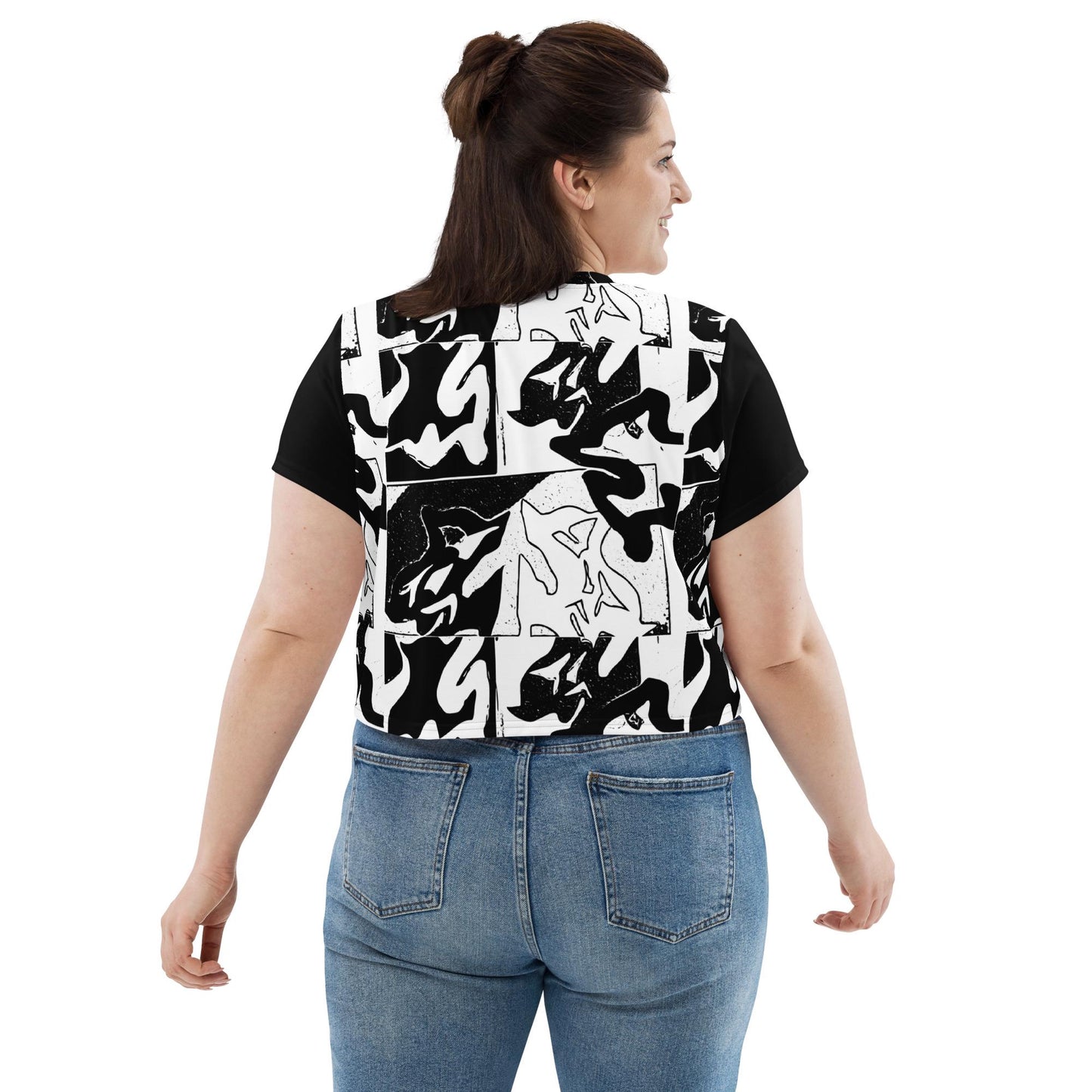 Monochrome Crop Top - Abstract Print, Stylish Knit Jersey
