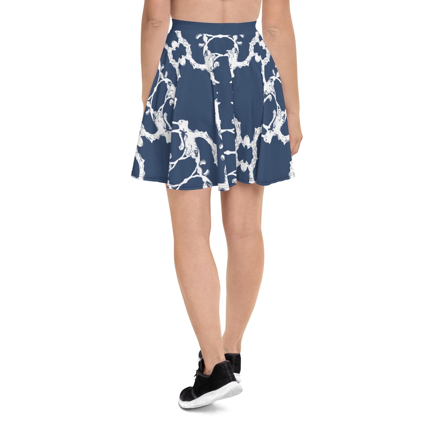 Navy Blue Skater Skirt: Abstract Print, Elastic Waist