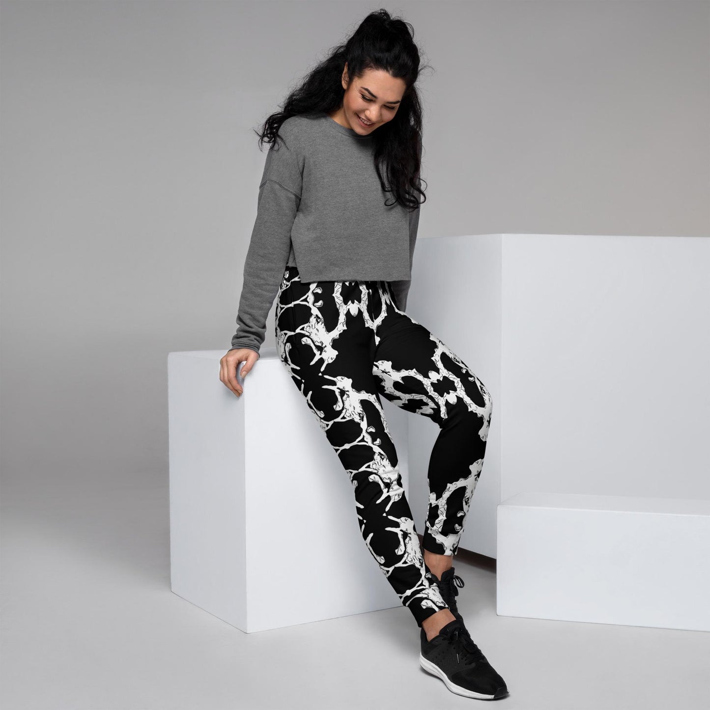 Abstract Print Joggers: Black & White Lounge Sweatpants