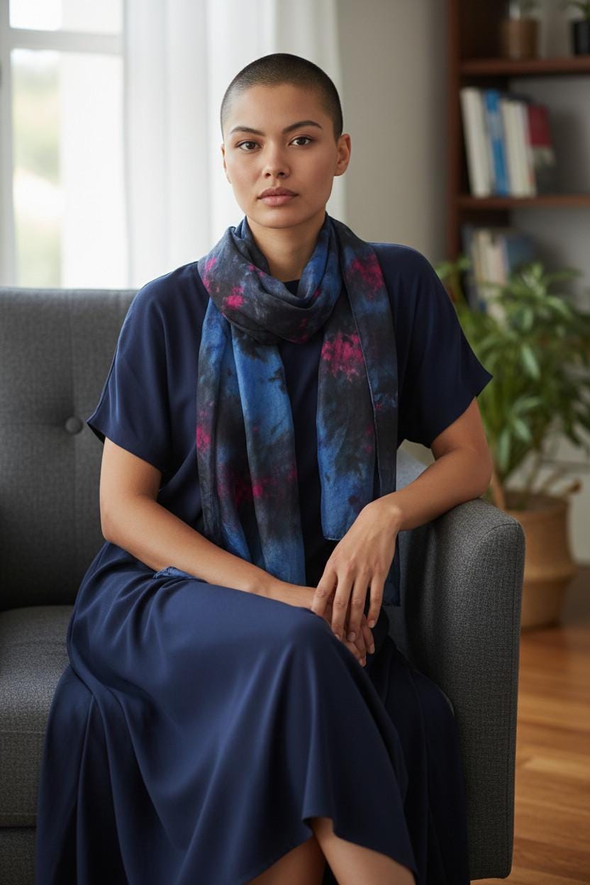Black and Blue Ice-Dyed Scarf: Handmade Elegant Fashion