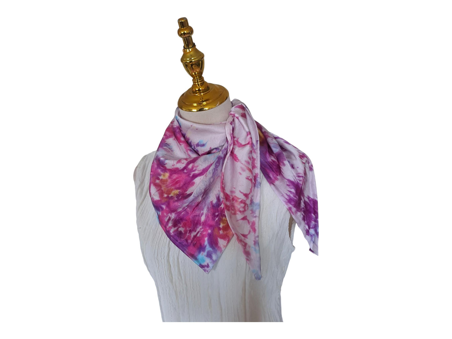 Purple tie dyed scarf, handmade mulberry silk triangle scarfs, soft shiny scarf.