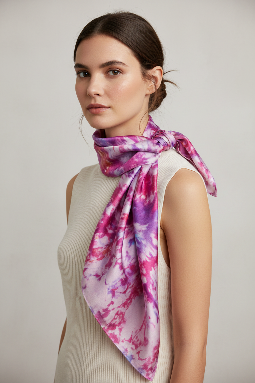 Purple tie dyed scarf, handmade mulberry silk triangle scarfs, soft shiny scarf.
