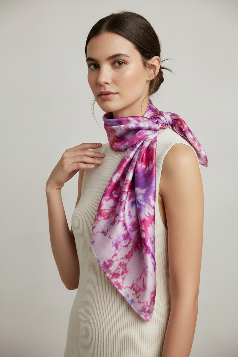 Purple tie dyed scarf, handmade mulberry silk triangle scarfs, soft shiny scarf.
