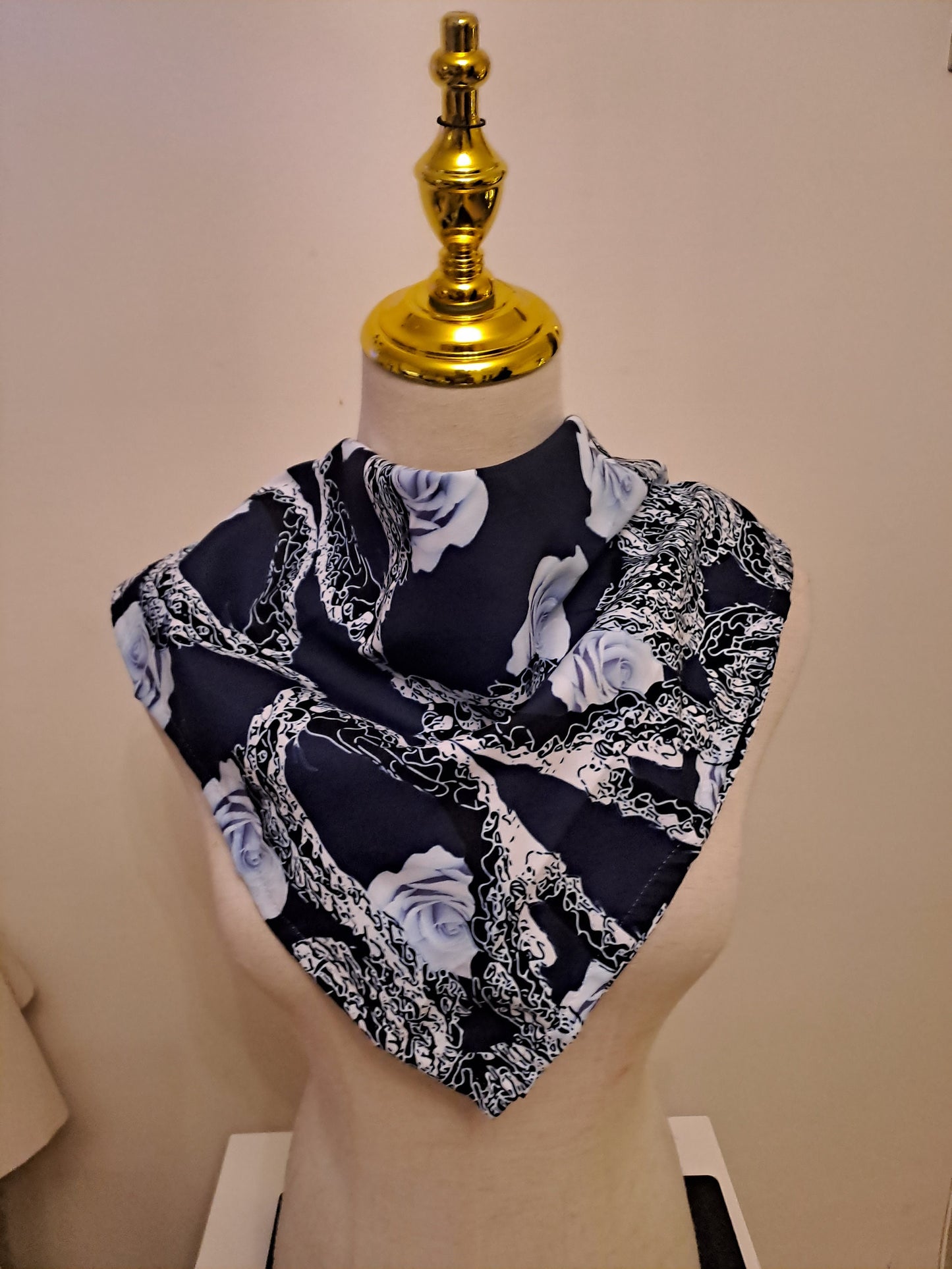 Abstract Floral Bandana: Navy Rose Hair Scarf, Pocket Square