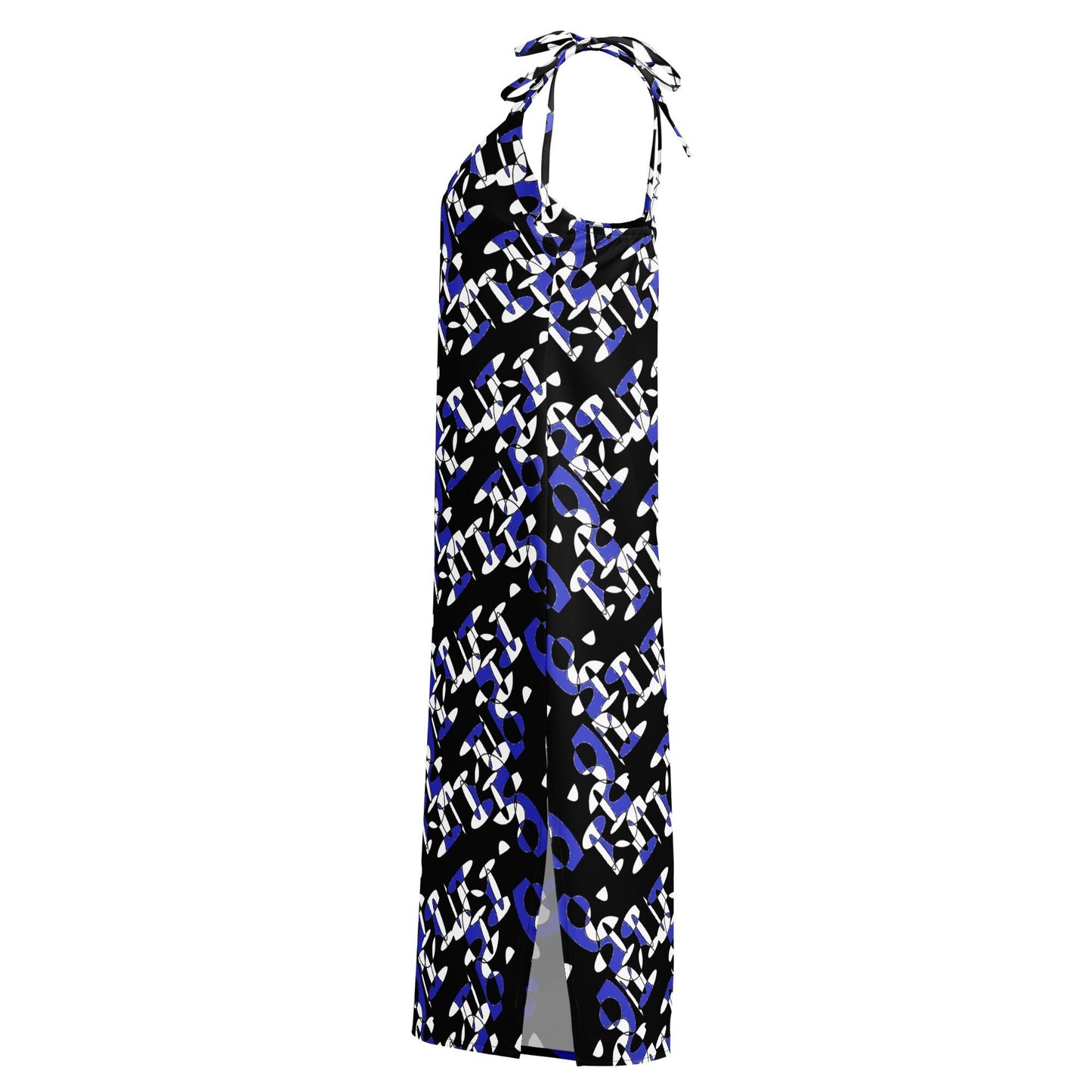 Summer Holiday Beach Dress — Sleeveless Midi Dress with Blue Abstract Print