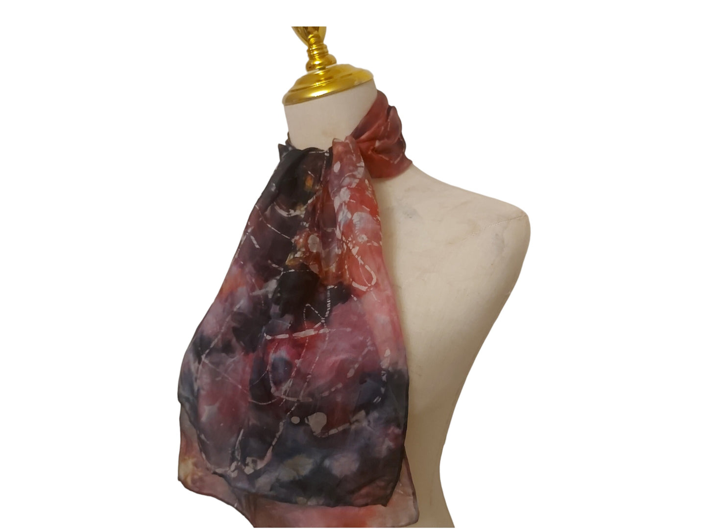 Handmade Silk Scarf: Pink & Black Batik, Lightweight Summer Wrap