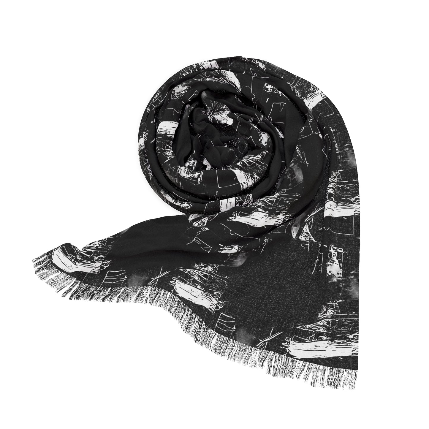 Light Scarf — Black & White Abstract Patterned Scarf