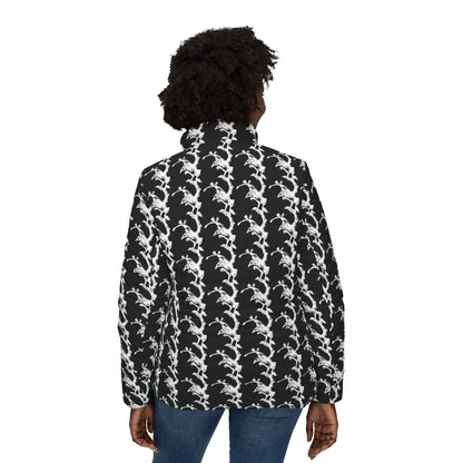 Black and White Lightning Stripe Puffer Jacket | All-Over Print