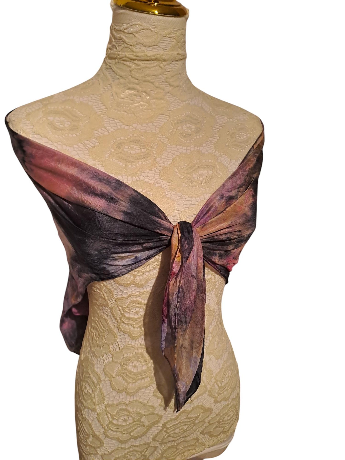 Handmade Silk Scarf: Black & Rose Pink Icy-Dye Wrap
