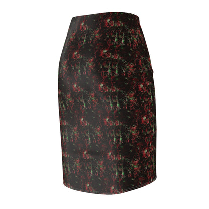 Dark Floral Gothic Pencil Skirt — Red & Black All-Over Print
