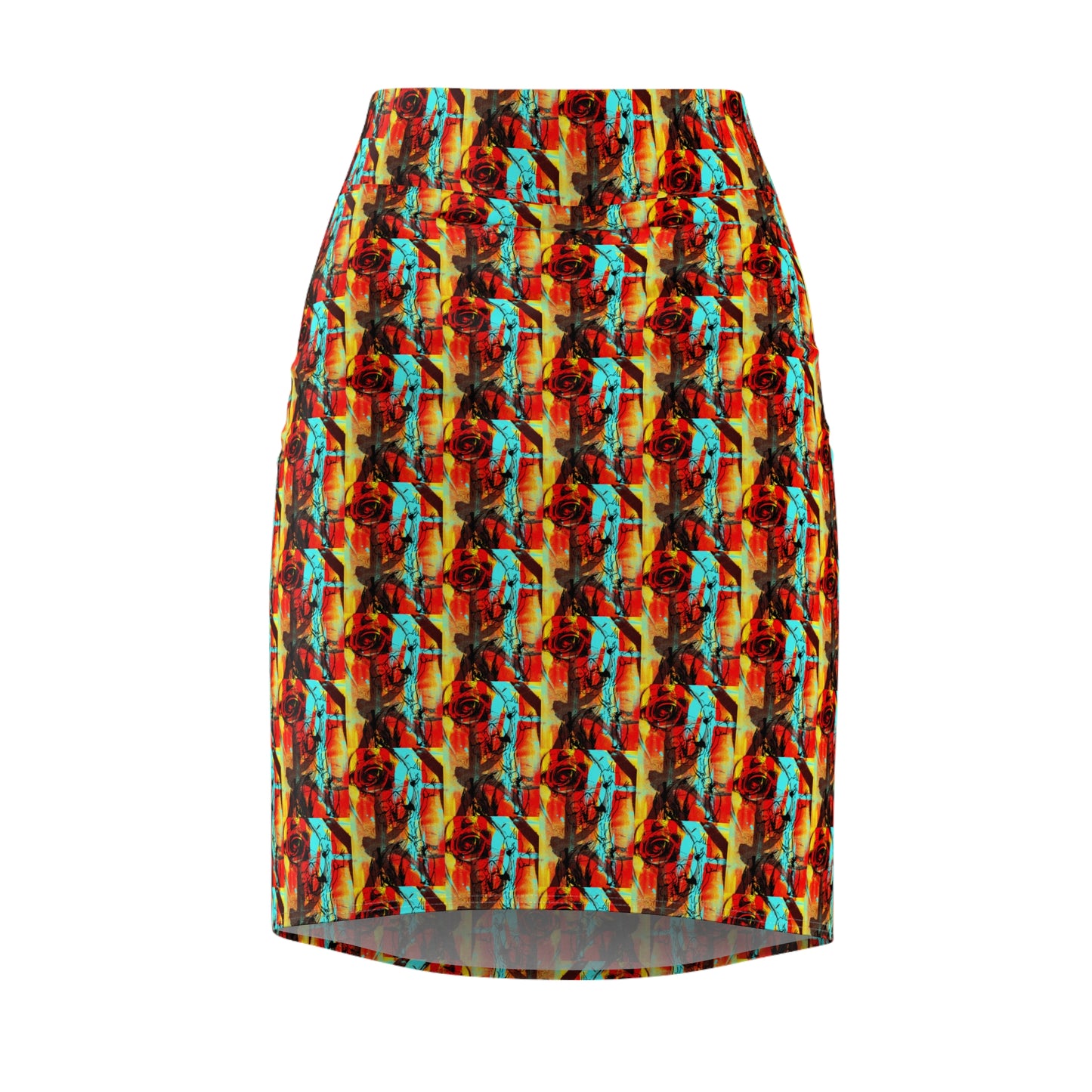 Tropical Floral Abstract Pencil Skirt — Vibrant All-Over Print