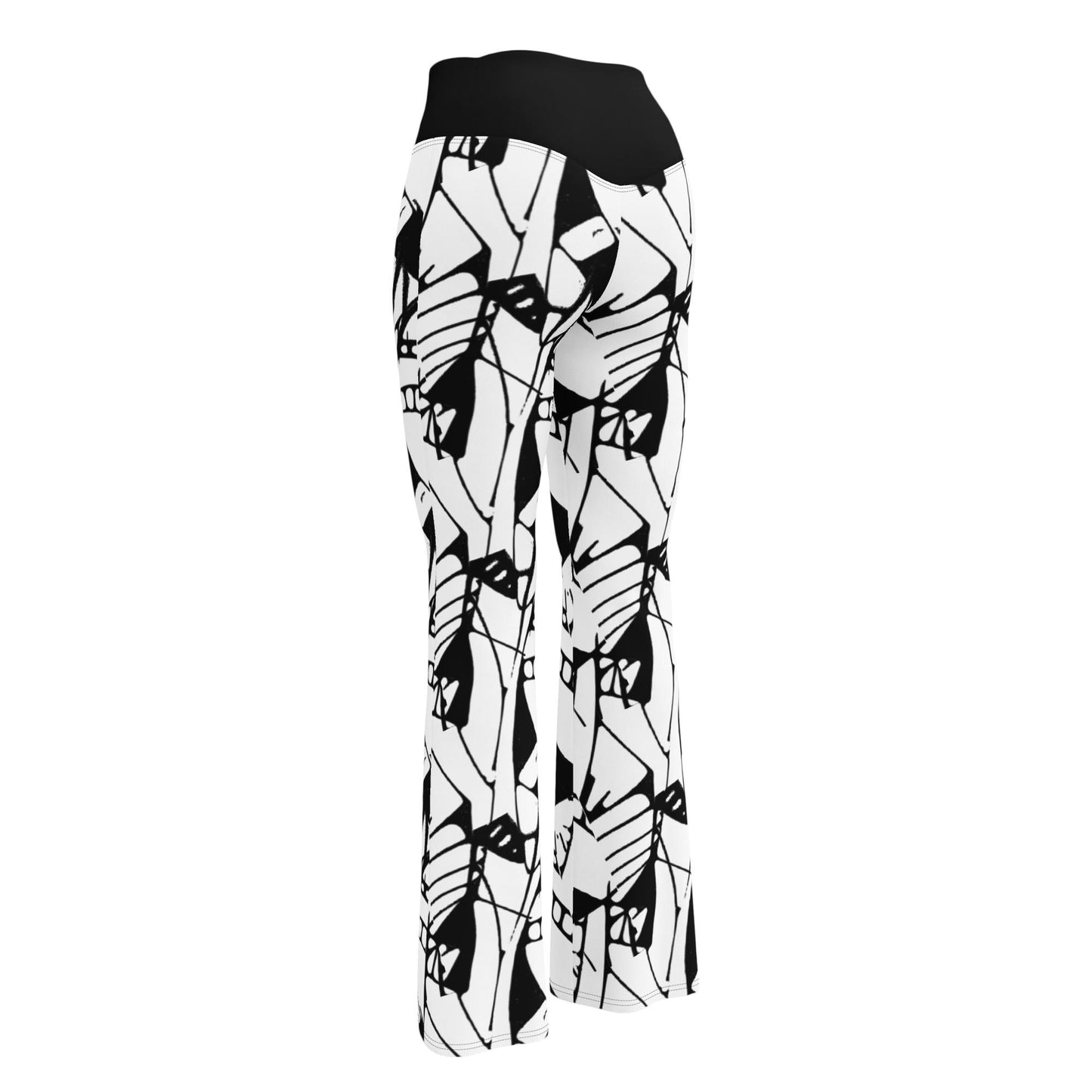 Bold Abstract Graphic Print Flare Leggings | Black & White High Waisted Trousers