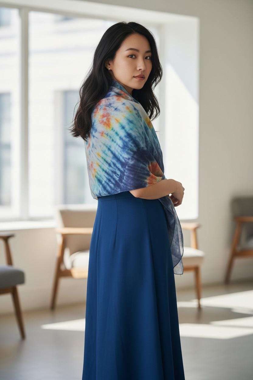 Icedyed Tie-Dyed Silk Scarf: Handmade Blue Emerald Square Scarf