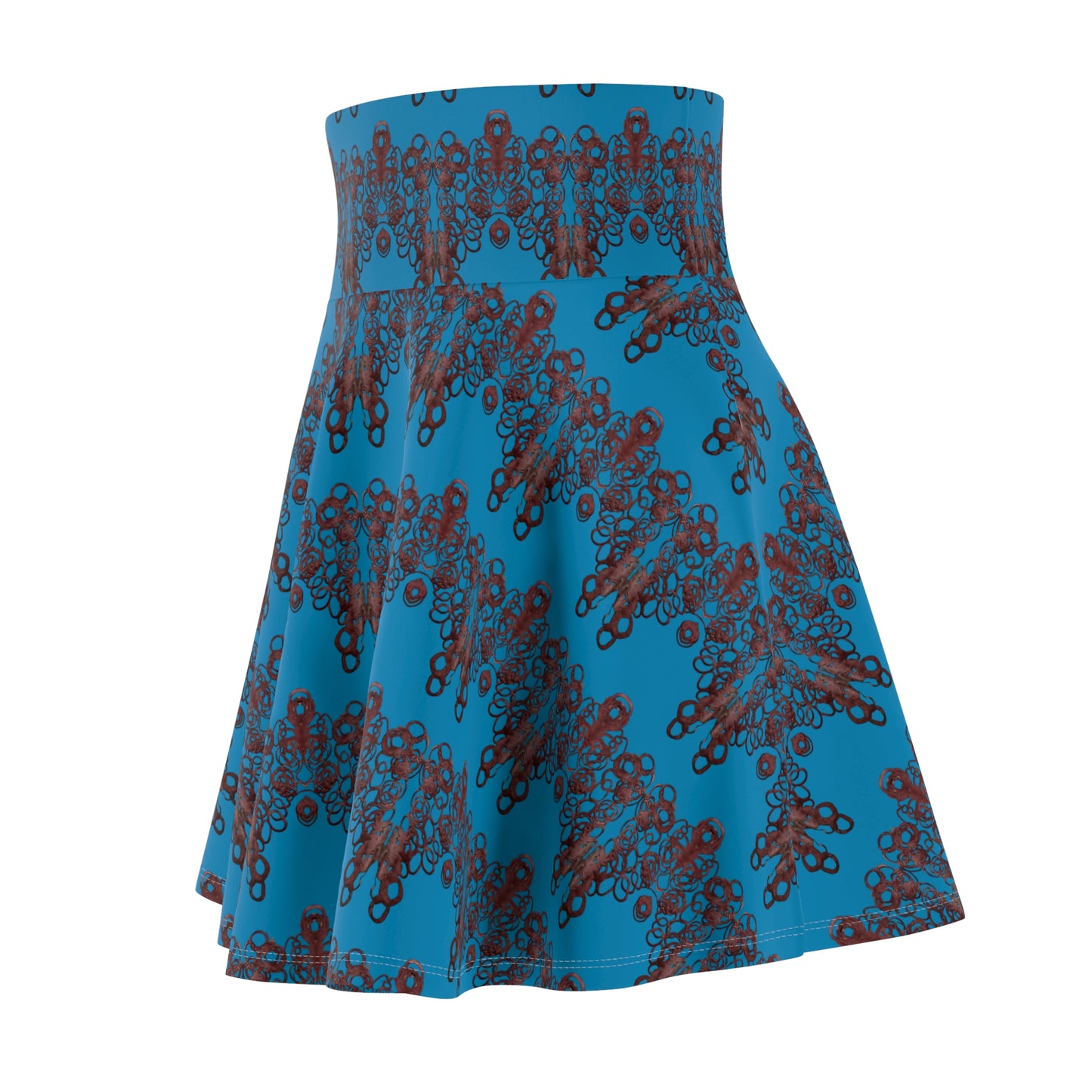 Blue Geometric Pattern Skater Skirt — Abstract Tribal Print