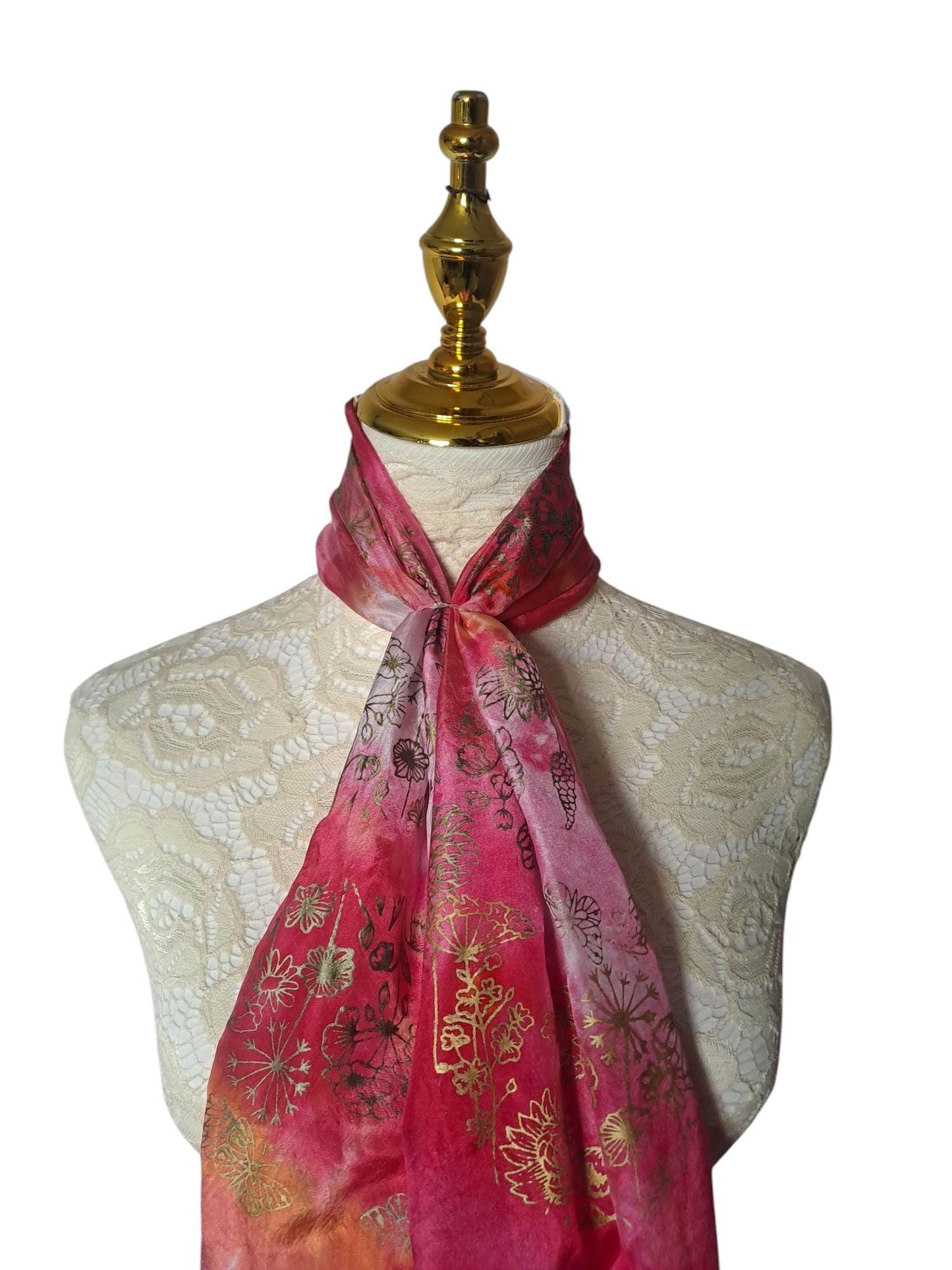 Floral Scarf Bundle – Pink & Orange Hand-Painted Style, Set of 2