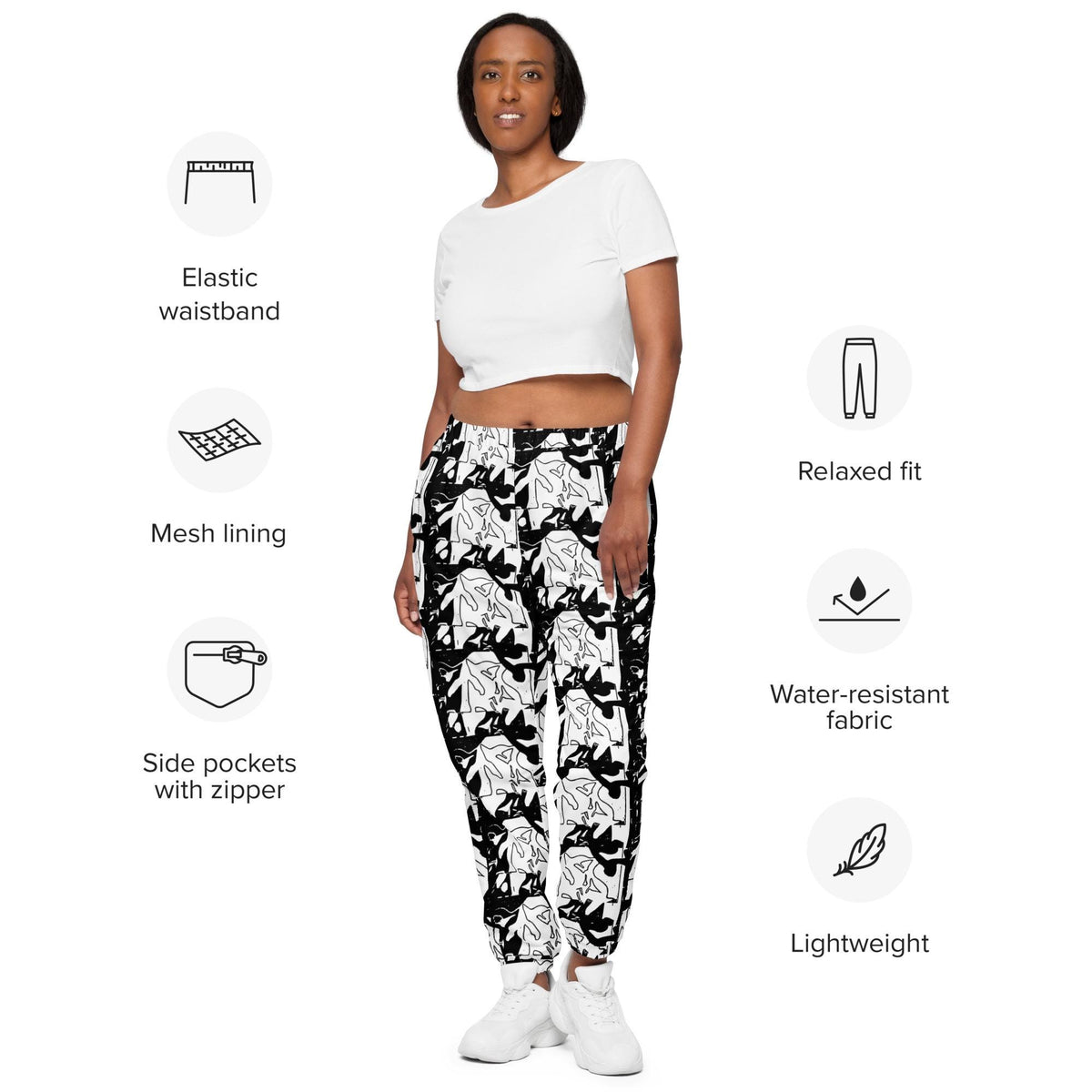 Abstract Line Art Track Pants: Unisex Streetwear, Waterproof Polyester