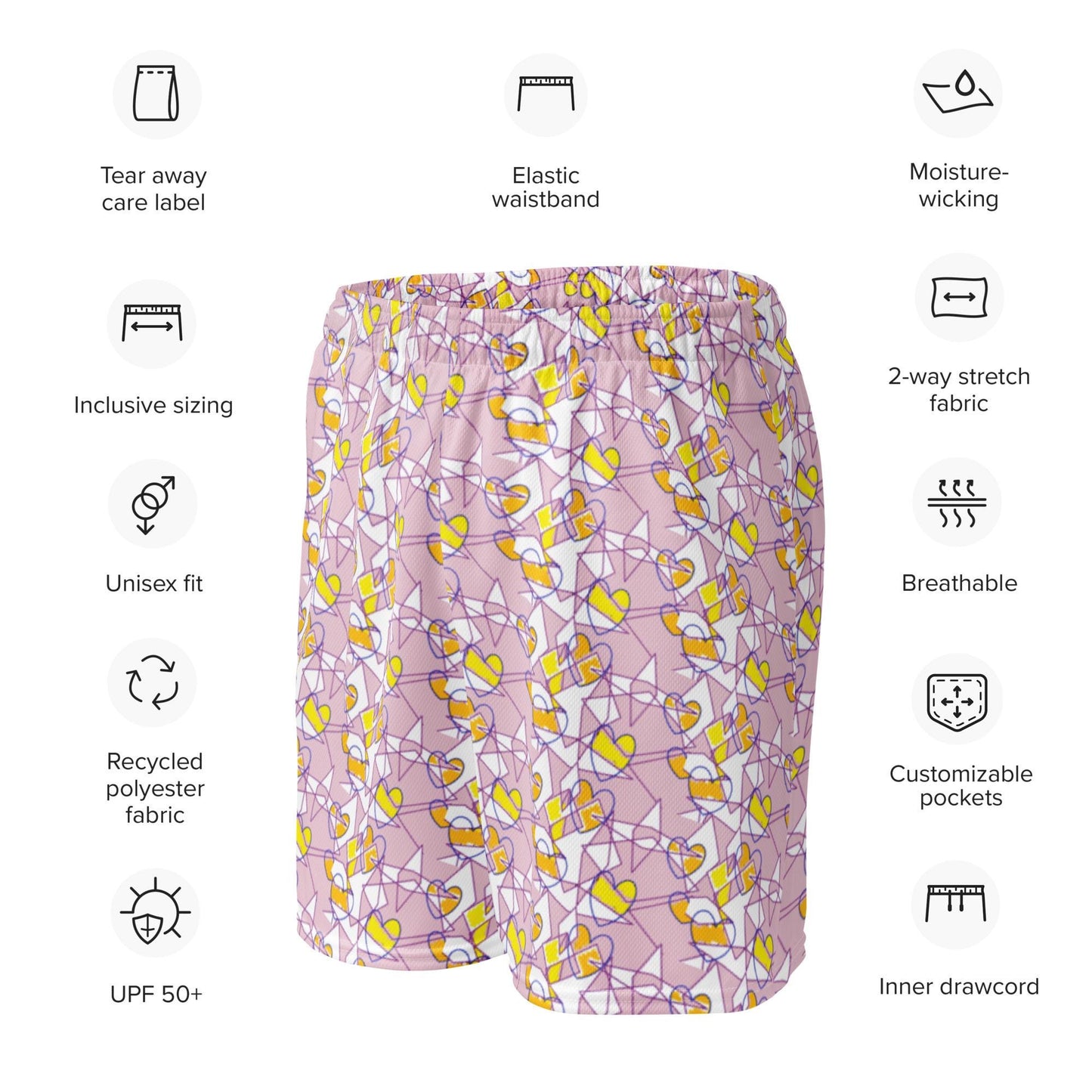 Women Mesh Shorts- Cute & Comfy Summer Shorts with Yellow and Pink Abstract Pattern