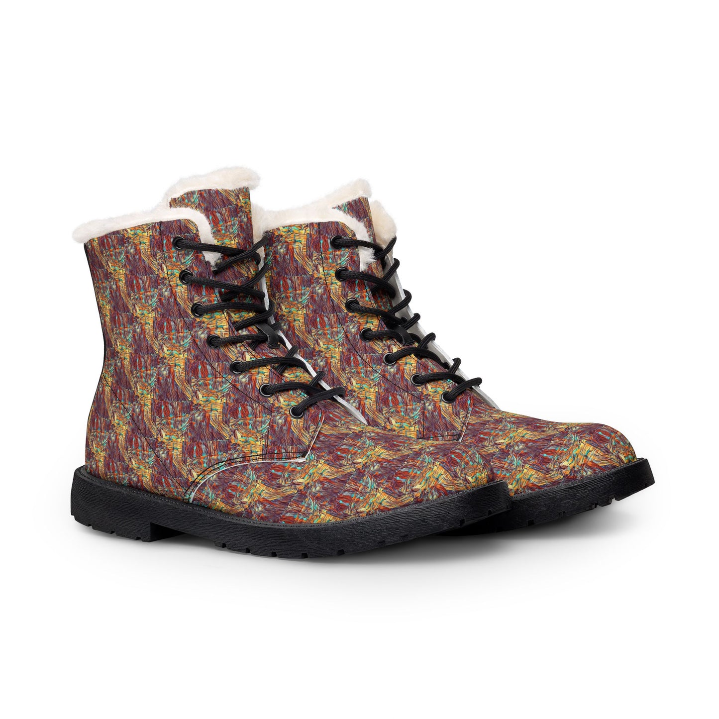 Bronze Leather Winter Fur Boots | Women's Cozy Patterned Boots
