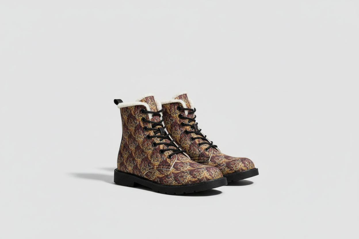 Bronze Leather Winter Fur Boots | Women's Cozy Patterned Boots