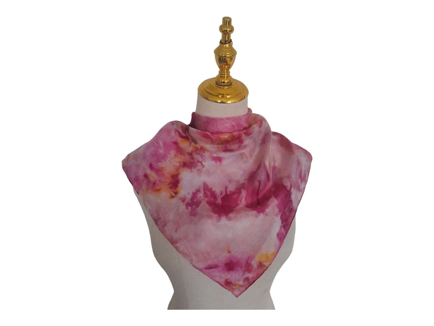 Handmade Ice Dyed Silk Scarf: Rose Pink & Golden Yellow