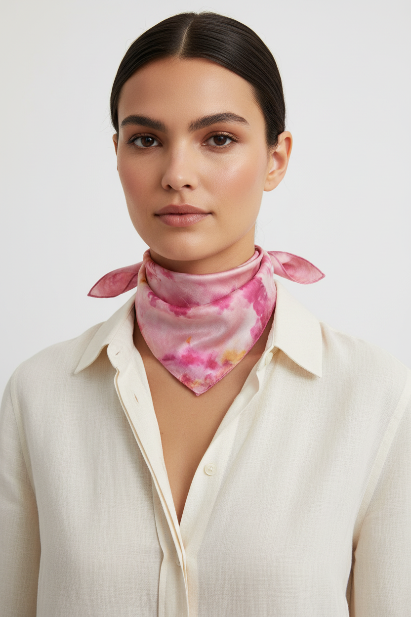 Handmade Ice Dyed Silk Scarf: Rose Pink & Golden Yellow