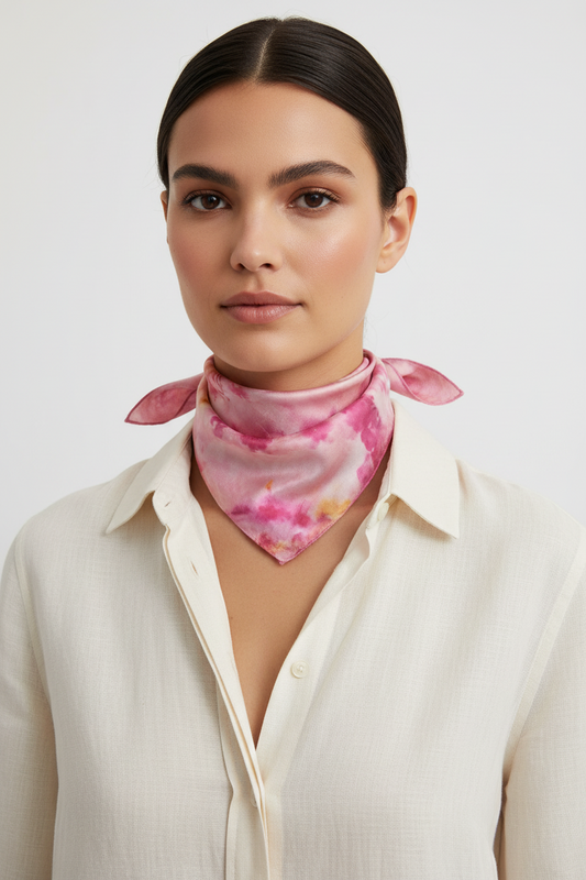 Handmade Ice Dyed Silk Scarf: Rose Pink & Golden Yellow