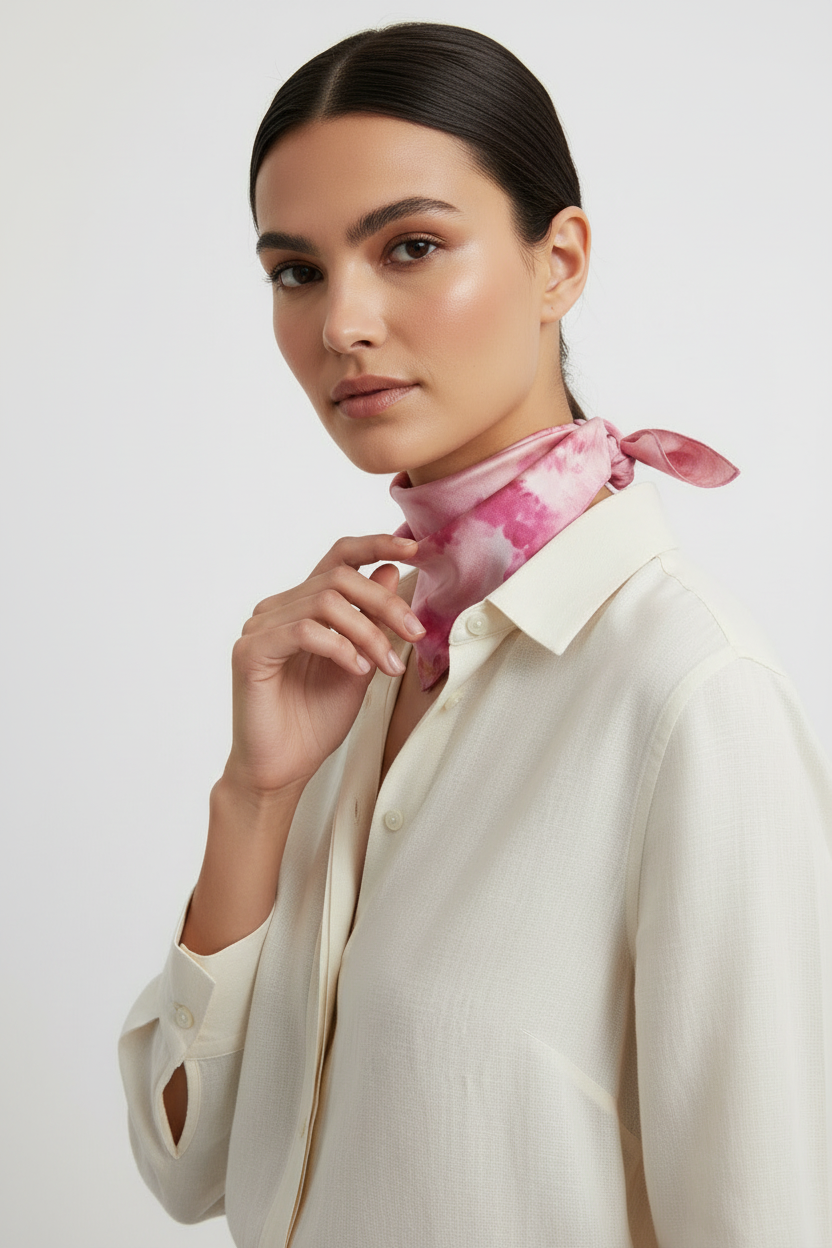 Handmade Ice Dyed Silk Scarf: Rose Pink & Golden Yellow
