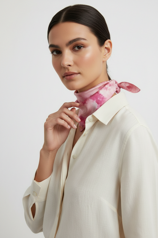 Handmade Ice Dyed Silk Scarf: Rose Pink & Golden Yellow
