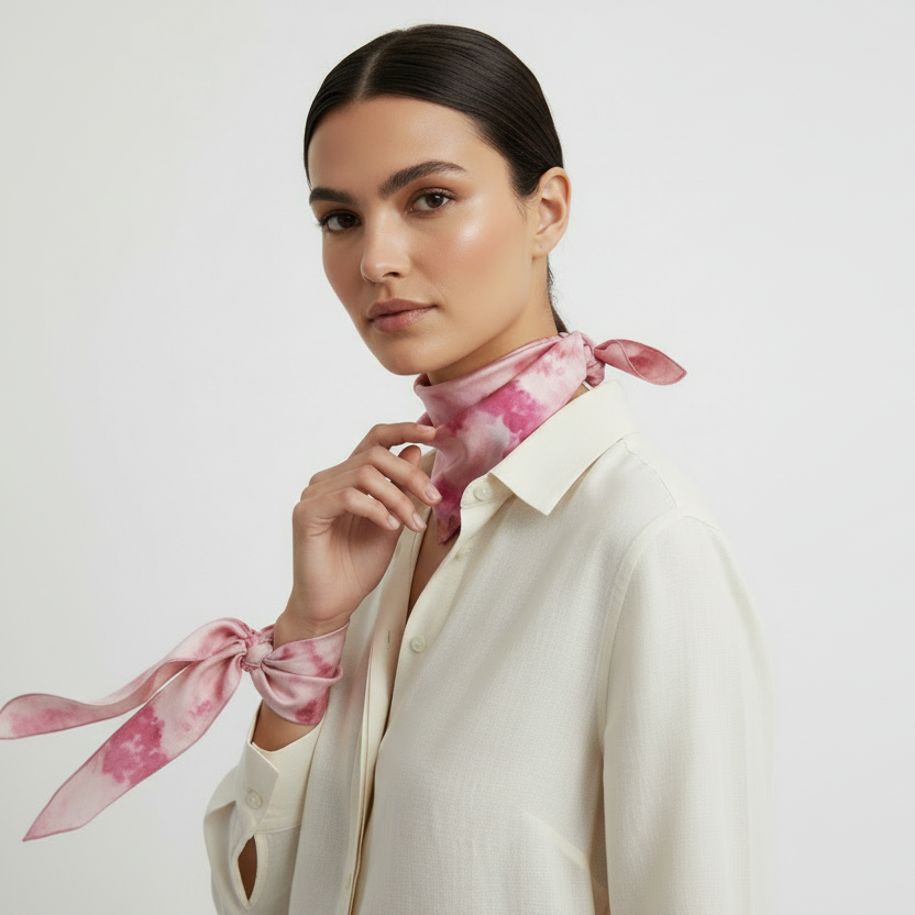 Handmade Ice Dyed Silk Scarf: Rose Pink & Golden Yellow