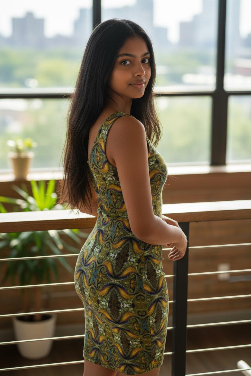 Elegant Whimsy Sleeveless Bodycon Dress in Green