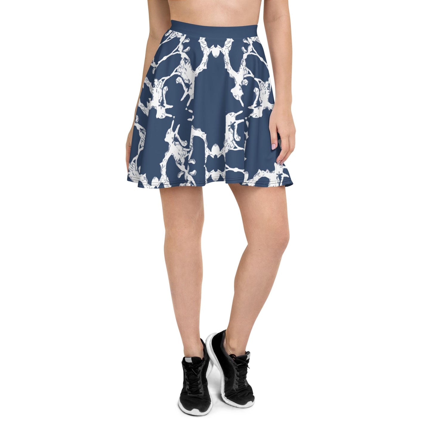 Navy Blue Skater Skirt: Abstract Print, Elastic Waist