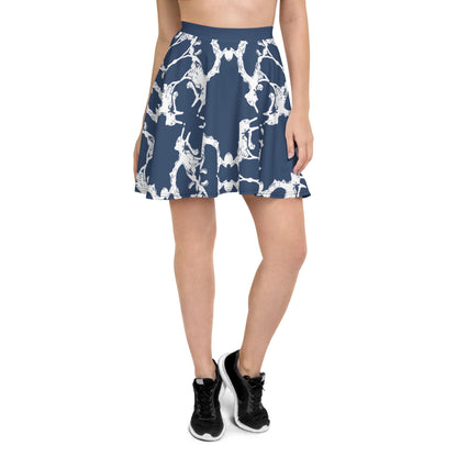Navy Blue Skater Skirt: Abstract Print, Elastic Waist