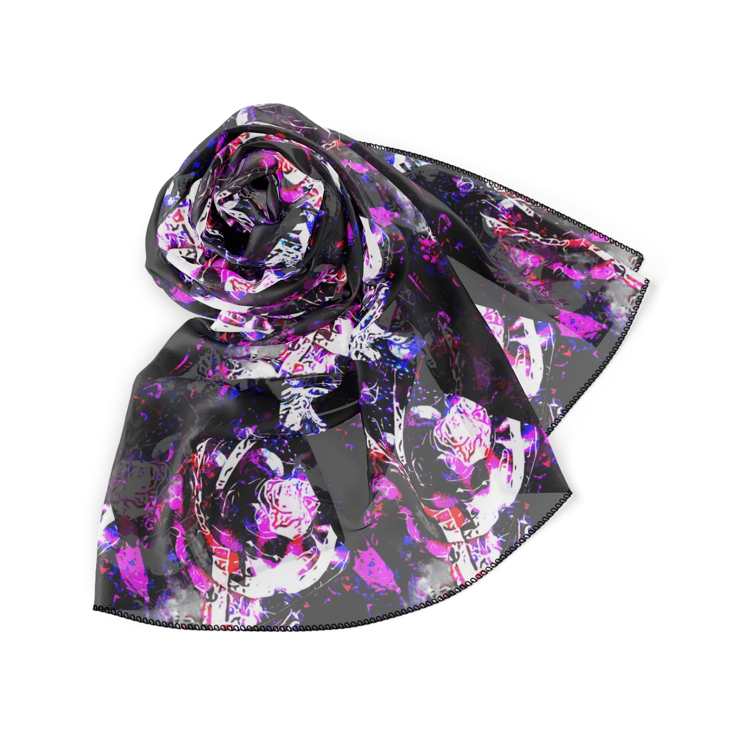 Silky Floral Skull Scarf — Dark Purple Rose Pattern
