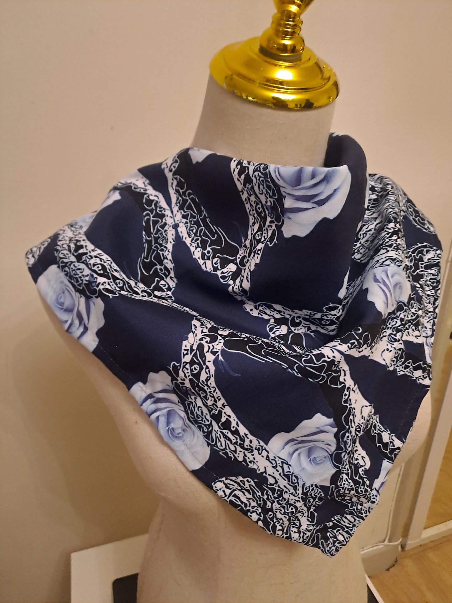 Abstract Floral Bandana: Navy Rose Hair Scarf, Pocket Square
