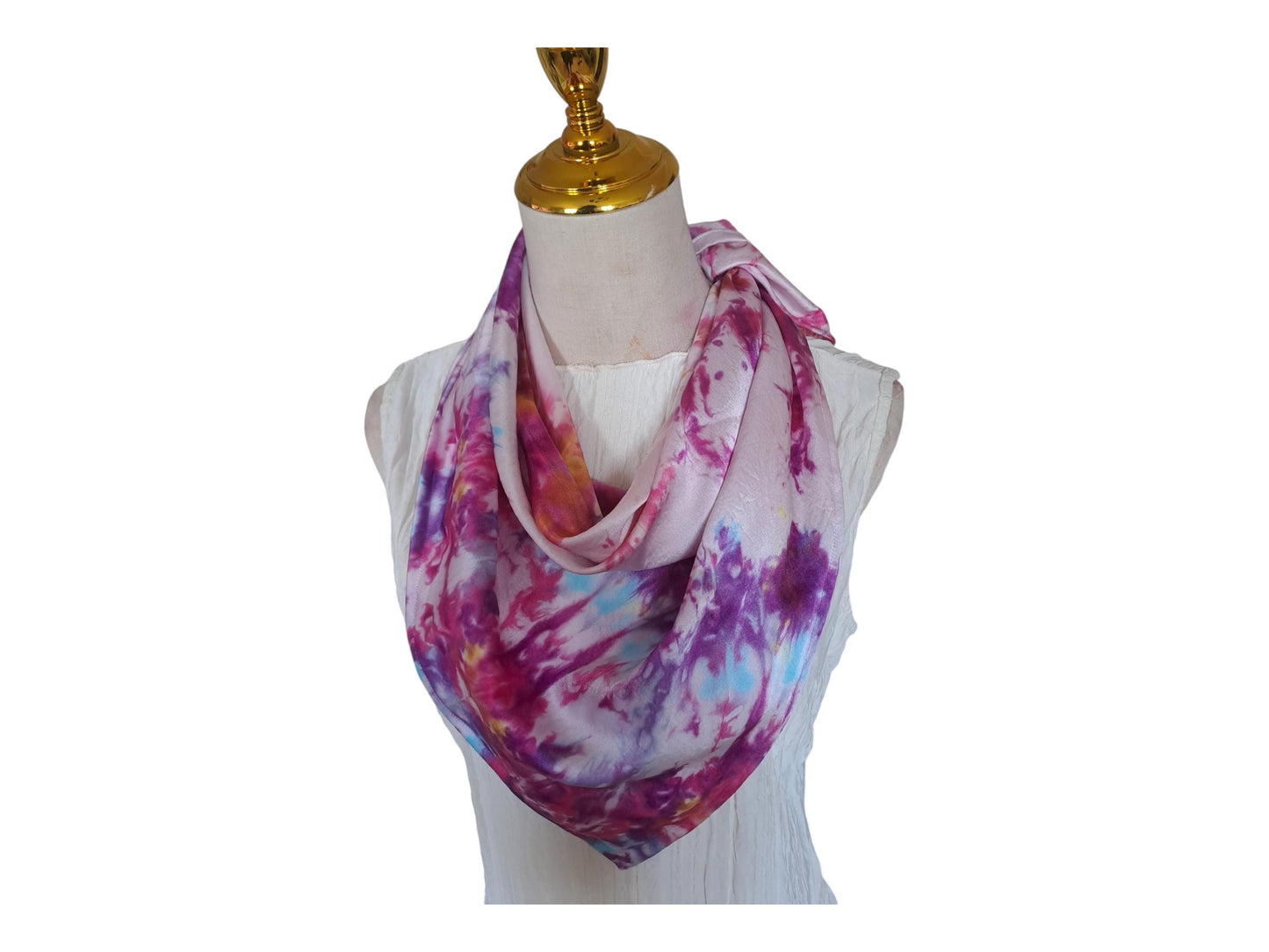 Purple tie dyed scarf, handmade mulberry silk triangle scarfs, soft shiny scarf.