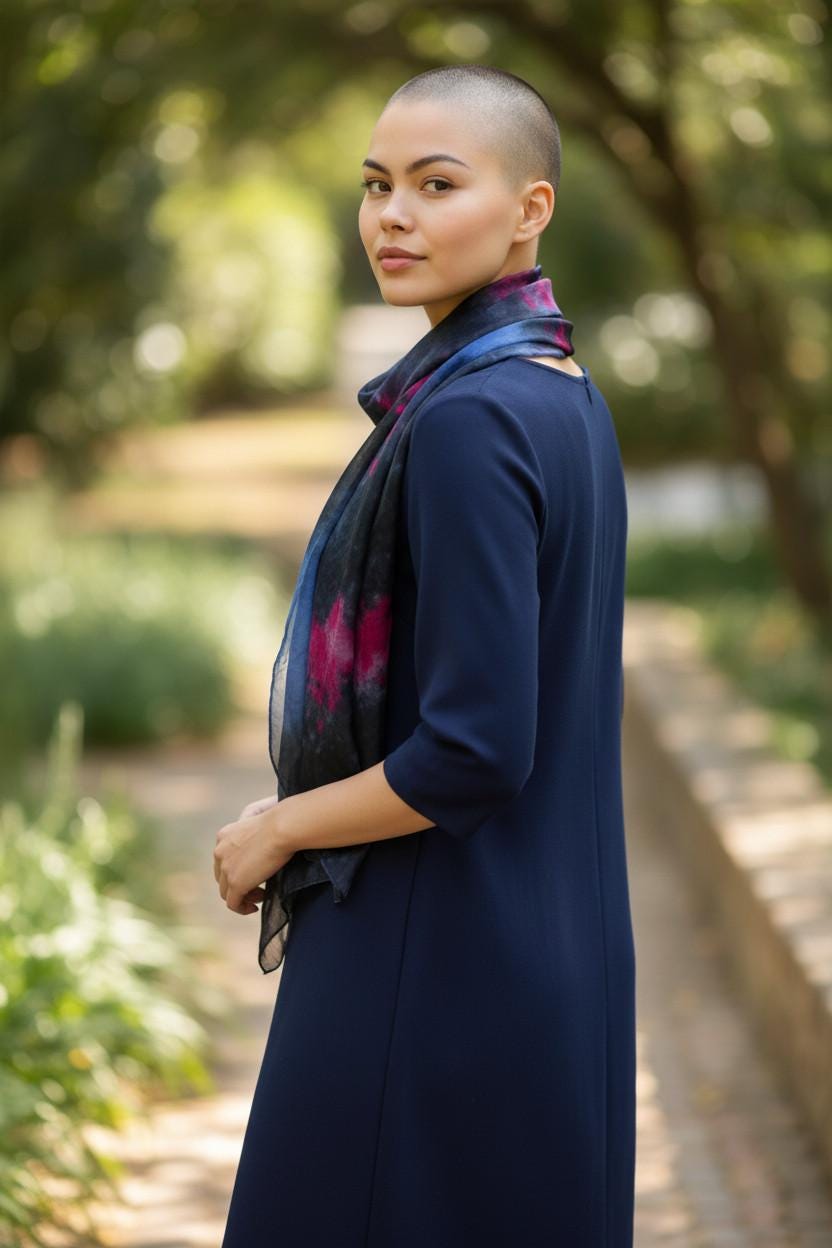 Black and Blue Ice-Dyed Scarf: Handmade Elegant Fashion