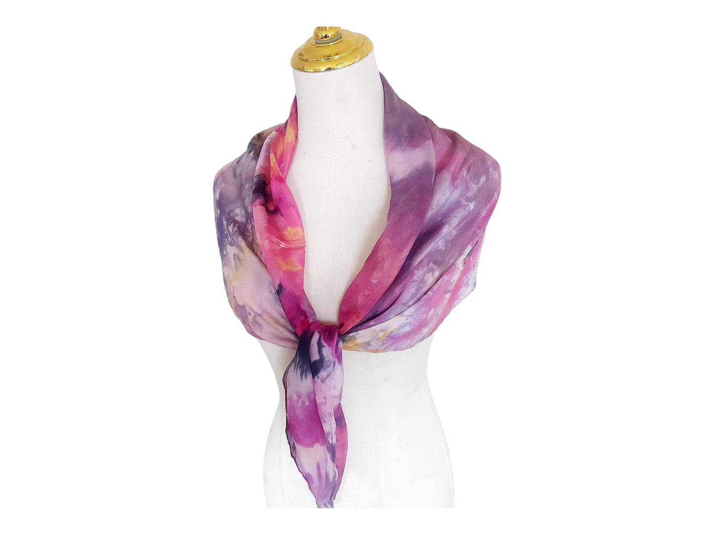 Ice-Dyed Silk Scarf: Pink, Black & Gold Wearable Art