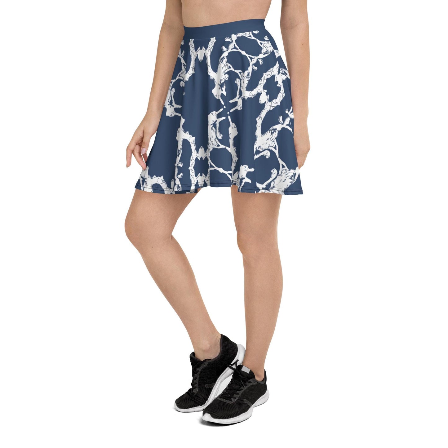 Navy Blue Skater Skirt: Abstract Print, Elastic Waist